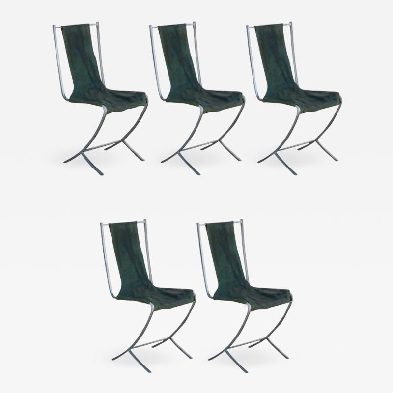 Maison Jansen Rare Set of Five Stainless Steel Chairs by Maison Jansen