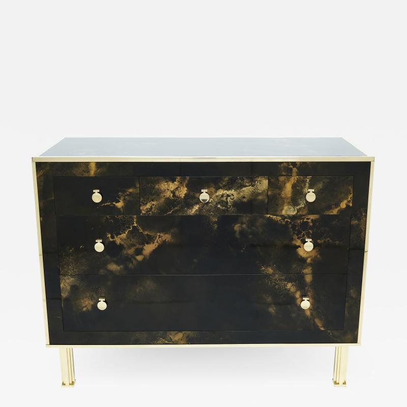 Maison Jansen Rare golden lacquer and brass Maison Jansen chest of drawers 1970s