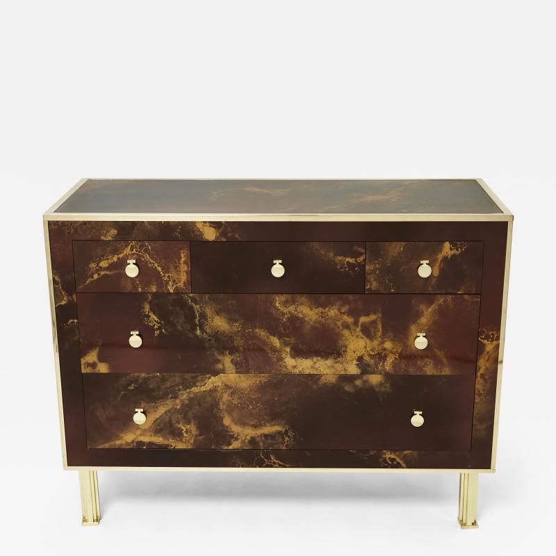 Maison Jansen Rare golden lacquer and brass Maison Jansen chest of drawers 1970s