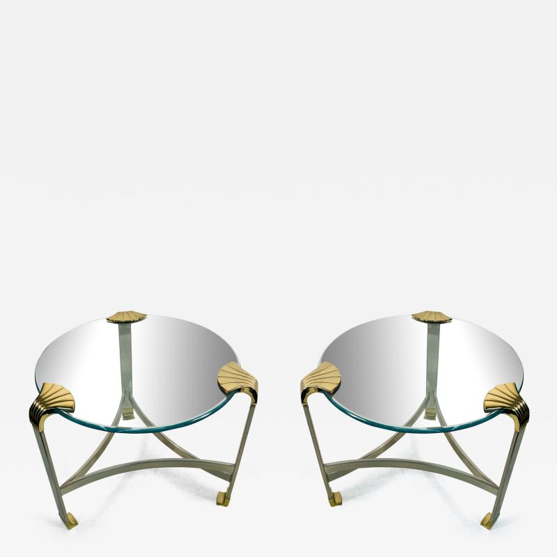 Maison Jansen STUNNING PAIR OF MAISON JANSEN NICKEL AND BRASS SHELL ACCENTED GUERIDON TABLES