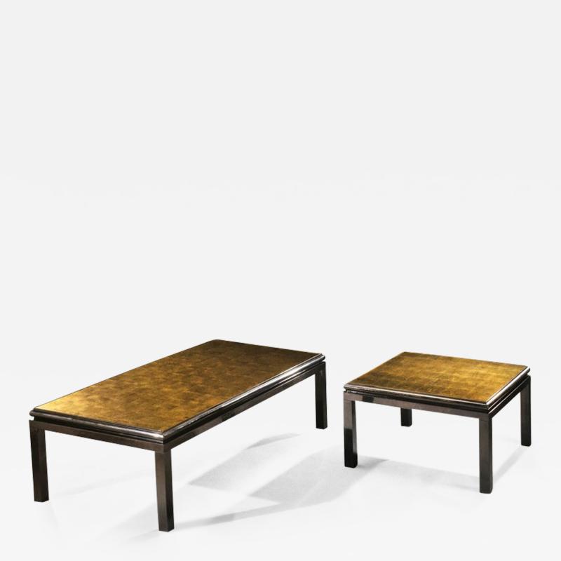 Maison Jansen Set of 2 French Verre glomis Coffee Tables by Guy Lefevre for Maison Jansen