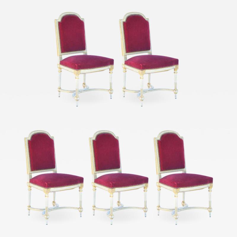 Maison Jansen Set of 5 Chic Crimson Velvet Chairs in the style of Maison Jansen