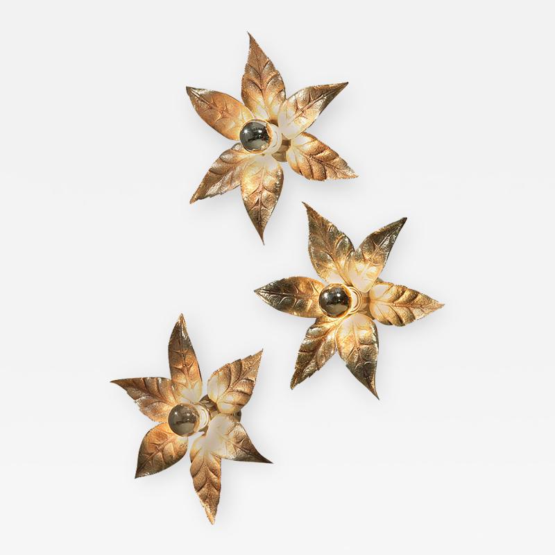 Maison Jansen Set of Three Brass Flower Appliques