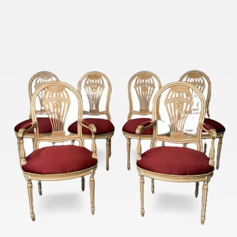 Maison Jansen Six Louis XVI Maison Jansen Style Bleached Balloon Back Dining Chairs Whitewash