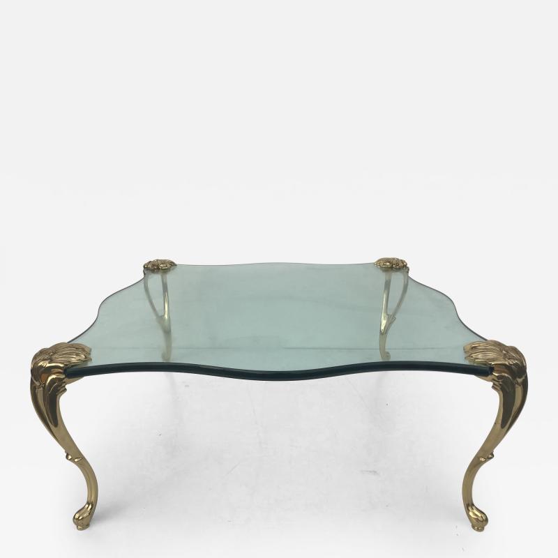 Maison Jansen Square Glass and Brass Coffee Table Manner of Maison Jansen