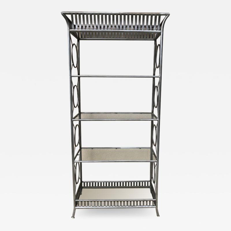 Maison Jansen Tall Etagere Silver Steel Glass Hollywood Regency Maison Jansen Style