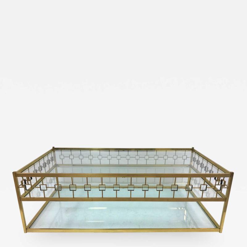 Maison Jansen Three Tier Maison Jansen Style Brass and Glass Coffee Table