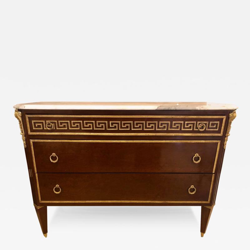 Maison Jansen Tortoise Wood Bronze Mounted Greek Key Design Commode Chest Manner Jansen