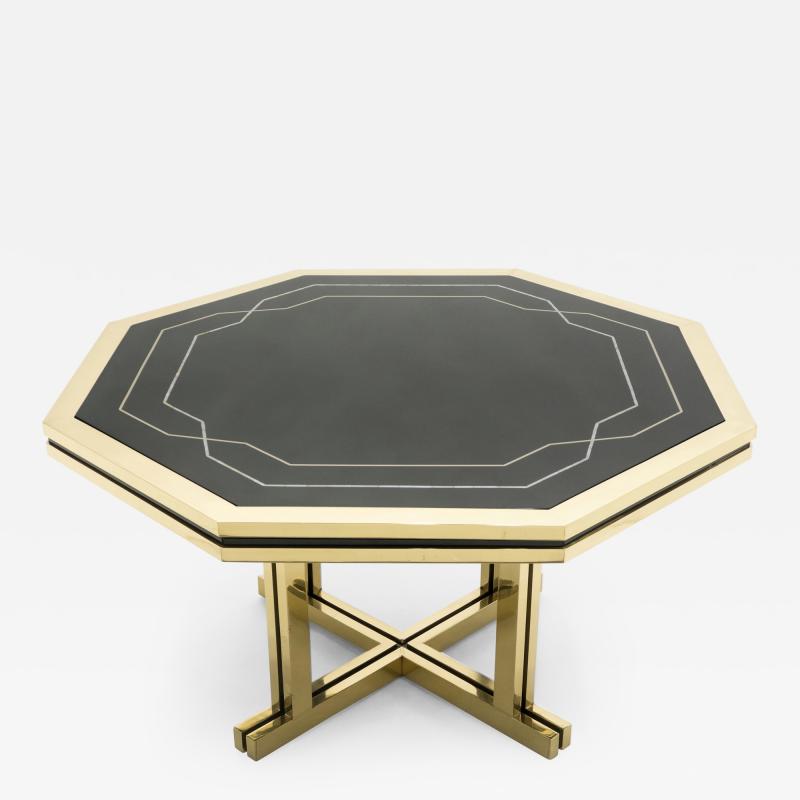 Maison Jansen Unique black lacquer and brass Maison Jansen dining table 1970s