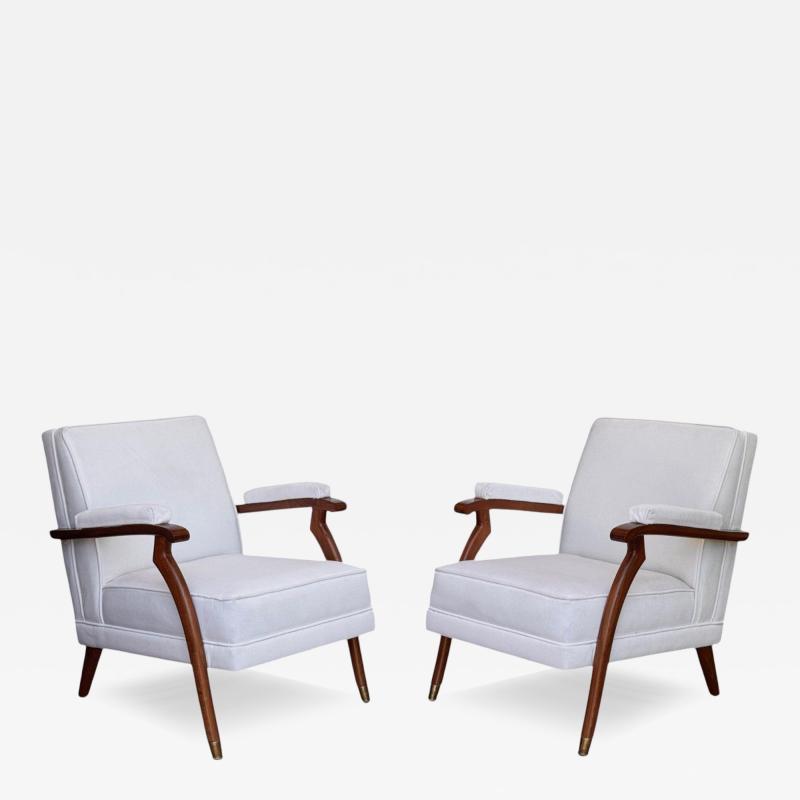 Maison Leleu Maison Leleu Style French Modern White Mohair Wood Lounge Chairs 1970s