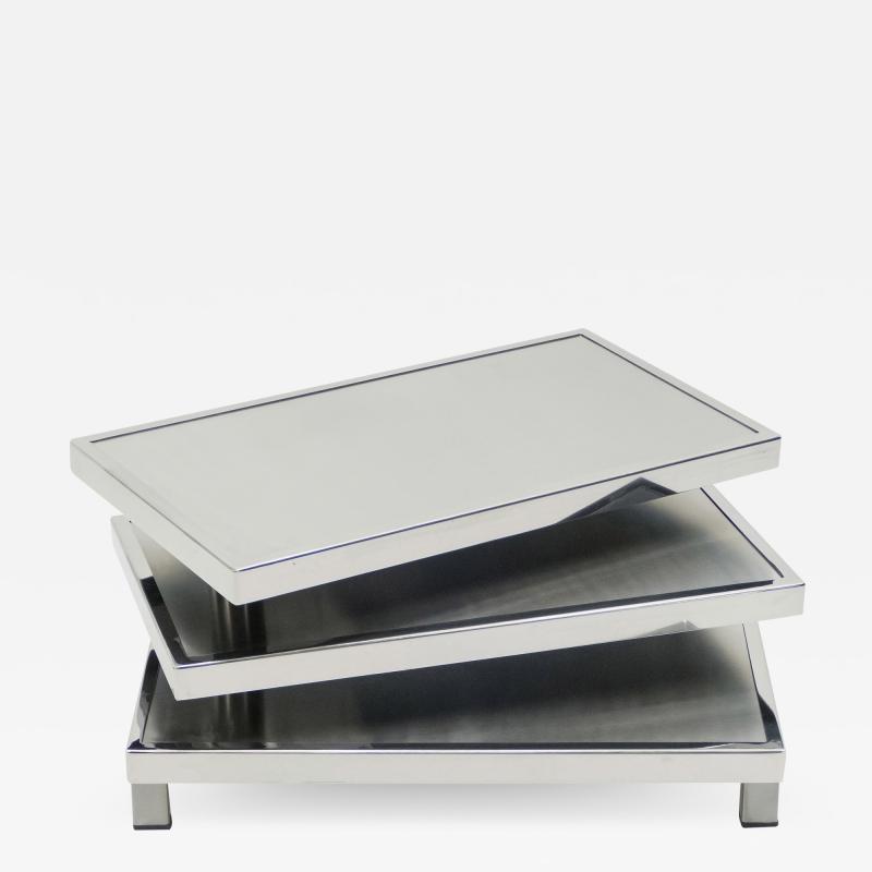 Maison Mercier Freres French Maison Mercier Three tier chrome steel swivel coffee table 1970s