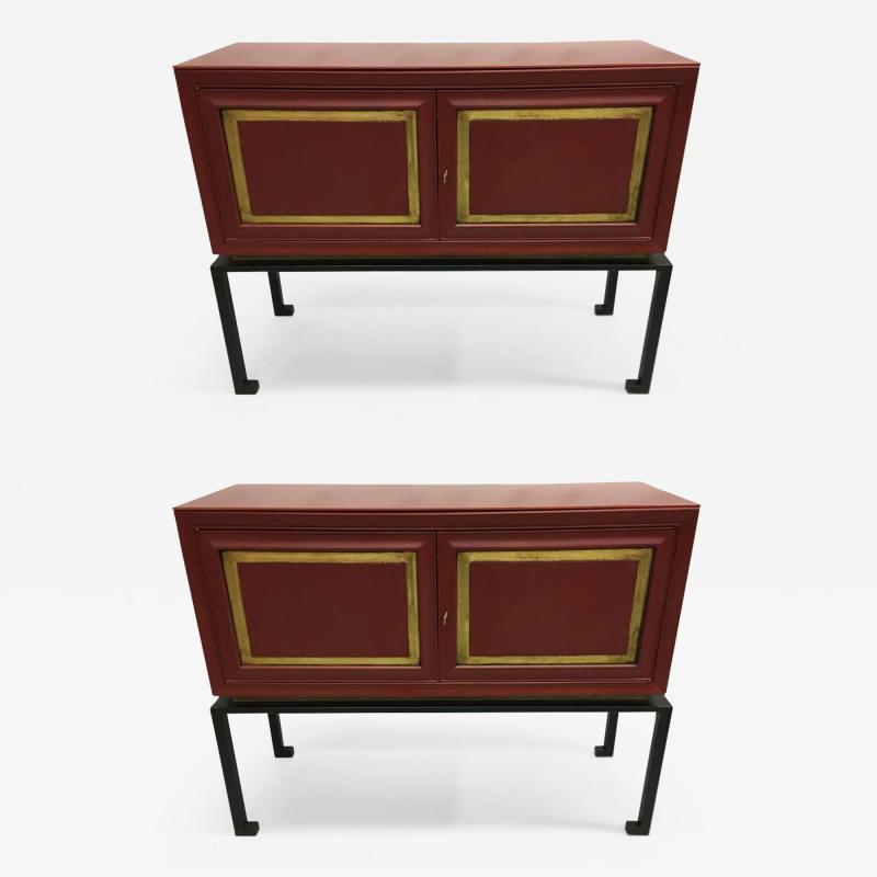 Maison Ramsay 2 French Modern Neoclassical Red Lacquer Sideboards Bars by Maison Ramsay 1940
