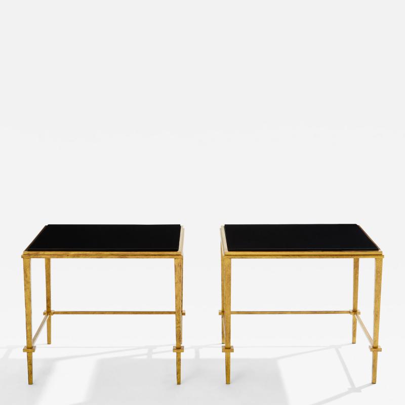 Maison Ramsay Pair of Maison Ramsay side tables gilt iron black lacquer 1950