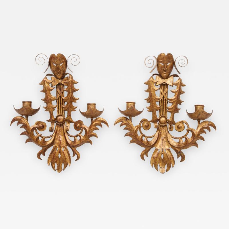 Maison Ramsay Venise carnival themed unusual sconces France 1960s