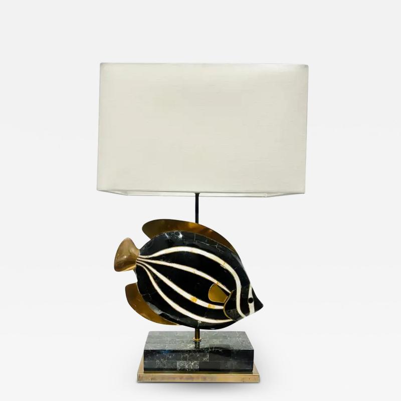 Maitland Smith 1980s Maitland Smith Tessellated Fish Lamp in Stone Abalone and Brass