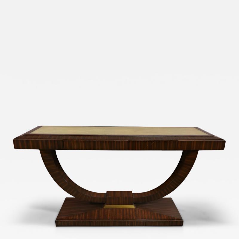 Maitland Smith Art Deco Style Ebonized Macassar Console Table with Faux Shagreen Top