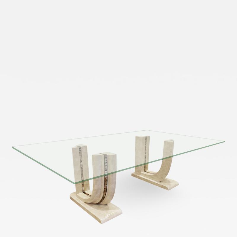 Maitland Smith Dining Table In Tessellated Fossilized Coral and Abalone 1970s