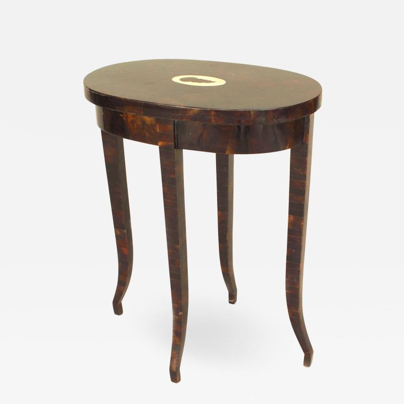 Maitland Smith French Faux Tortoise Shell Oval End Table