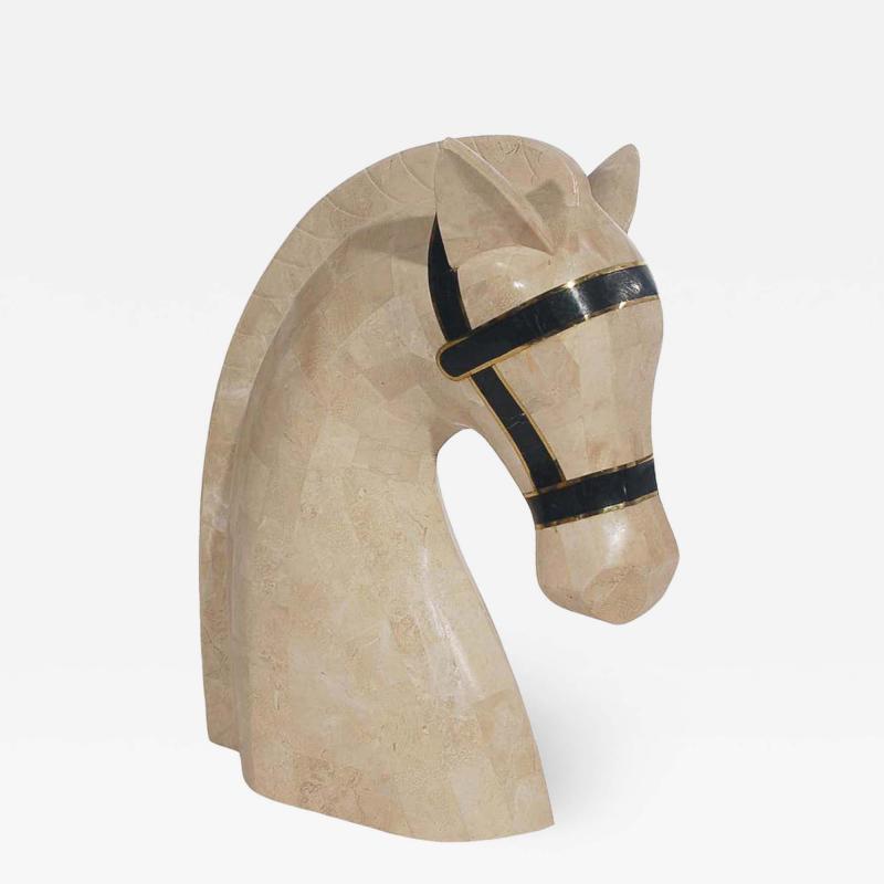 Maitland Smith Large Hollywood Regency Tessellated Stone Marble Horse Head Table Sculpture