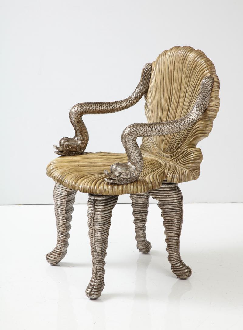 MaitlandSmith Maitland Smith Carved Grotto Chair with Dolphin Arms
