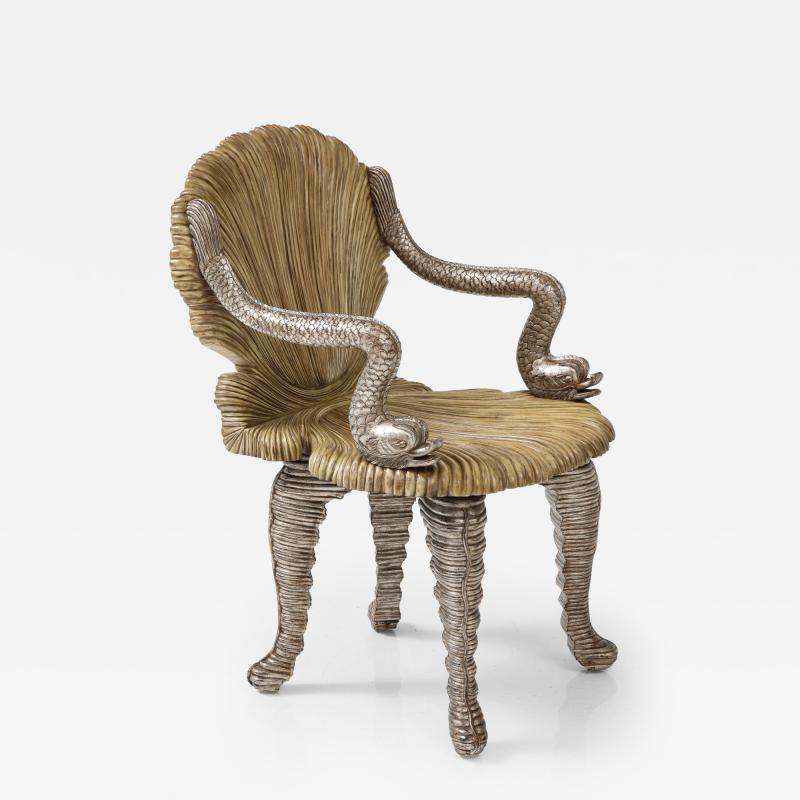 Maitland Smith Maitland Smith Carved Grotto Chair with Dolphin Arms