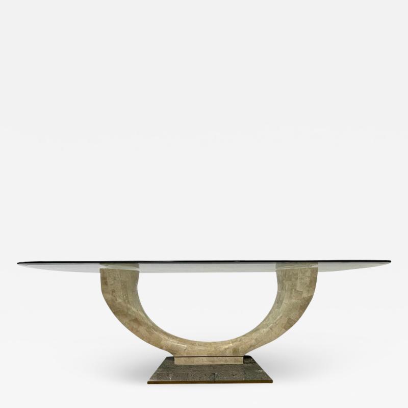 Maitland Smith Maitland Smith Tessellated Fossil Stone and Brass Coffee Table Mid Century