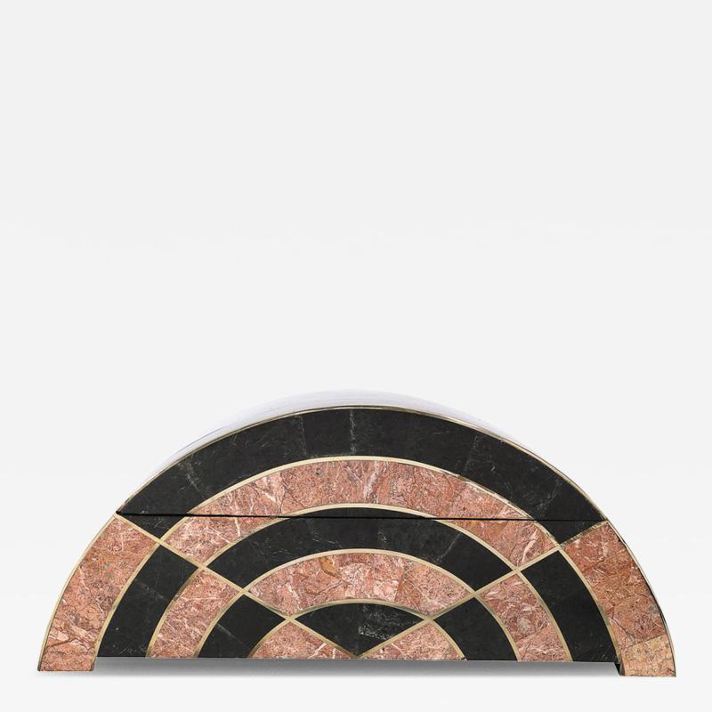 Maitland Smith Mid Century Tessellated Marble Demilune Box by Celerie c for Maitland Smith