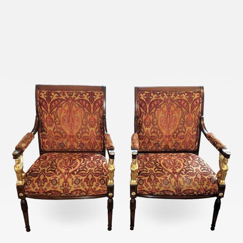 Maitland Smith Pair of Egyptian Revival Armchairs