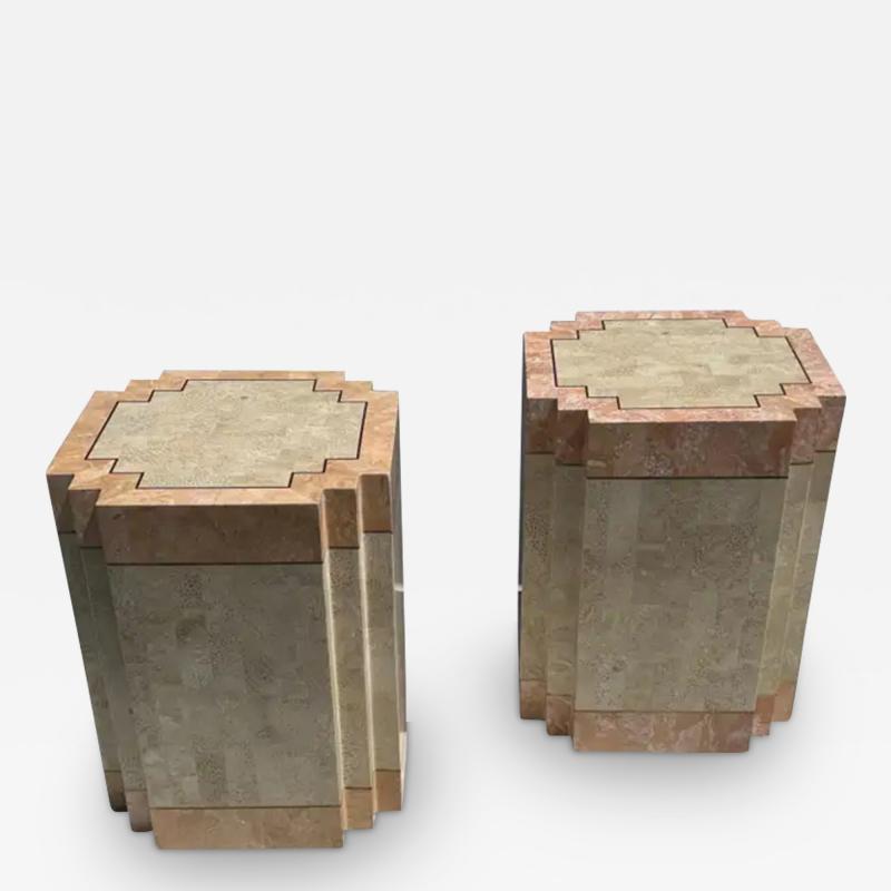 Maitland Smith Pair of Tessellated Pink Stone Side End Tables