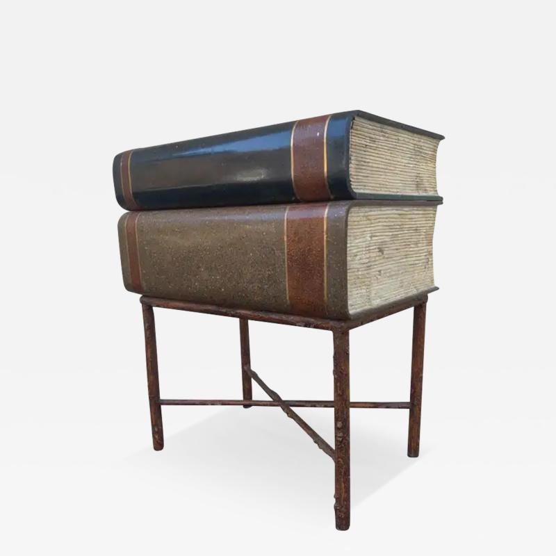 Maitland Smith Signed Maitland Smith Marble Faux Bois Stacked Books Trunk or End Table 1980s