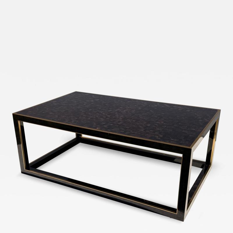 Maitland Smith Tessellated Horn Coffee Table with Brass Trim Vintage Style 1990s