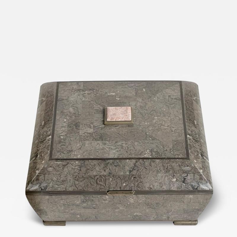 Maitland Smith Tessellated Stone Brass Jewelry Dresser Box 1980