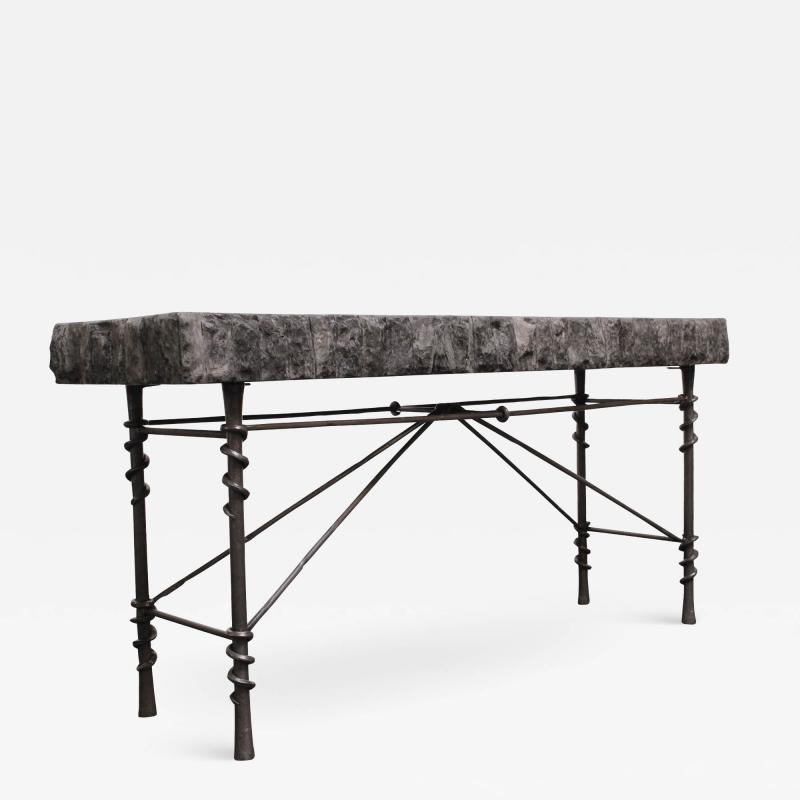 Maitland Smith Vintage Maitland Smith Bronze and Black Tessellated Stone Console Table