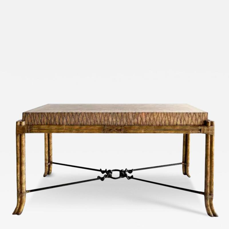 Maitland Smith Vintage Maitland Smith Rattan Leather and Iron Console Table