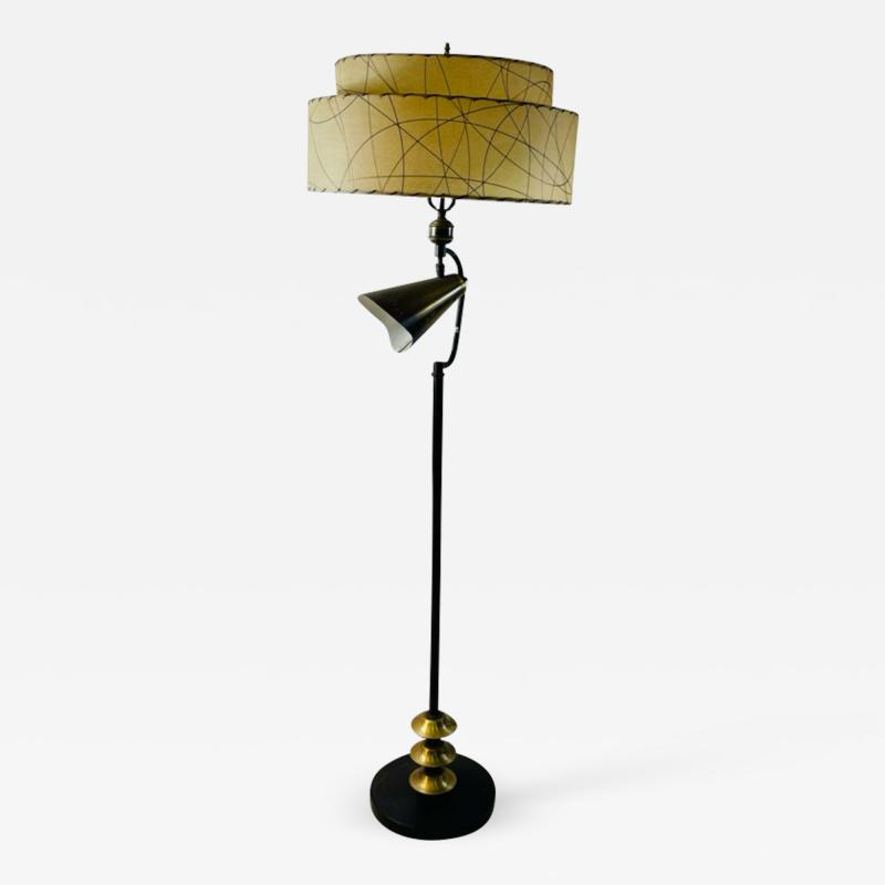 Majestic Lamp company UNUSUAL MID CENTURY FLOOR LAMP WITH ORIGINAL DOUBLE TIER SHADE