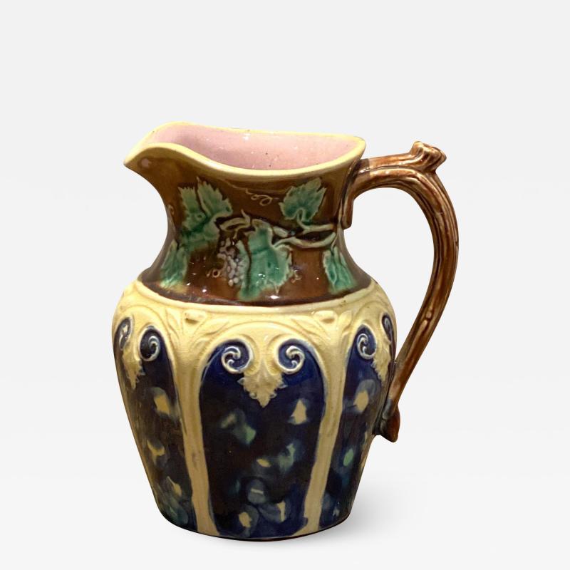 Majolica Pitcher with Grape Vine England Circa 19th Century