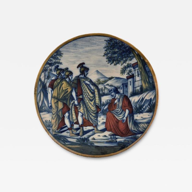 Majolica Plate of Paul and the Soldiers Italy circa 1960