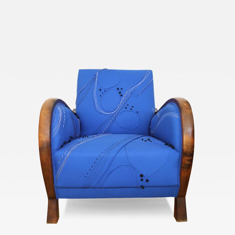 Maki Yamamoto Danish Club Chair with Electric Blue Couture Textile