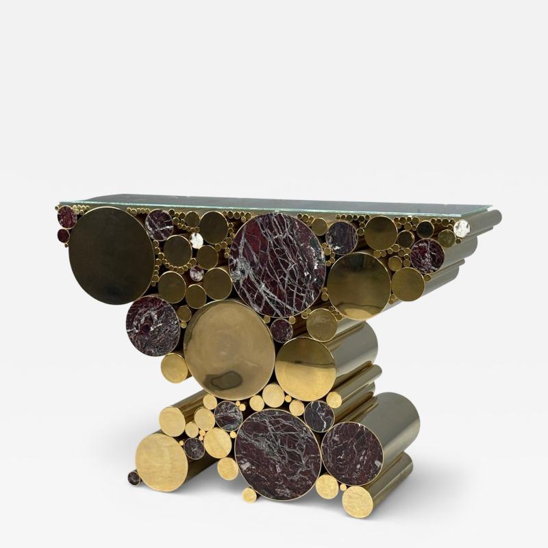 Malabar Polished Brass Marble Wanderlust Console Portugal 21st c 