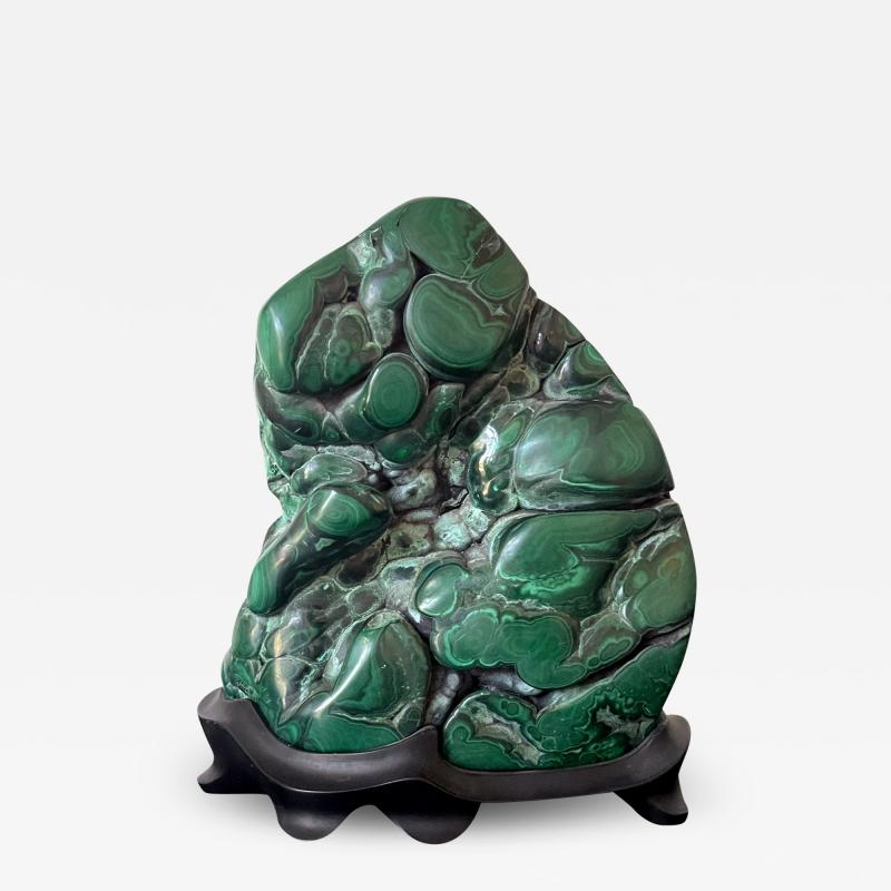 Malachite Rock on Display Stand Chinese Scholar Stone