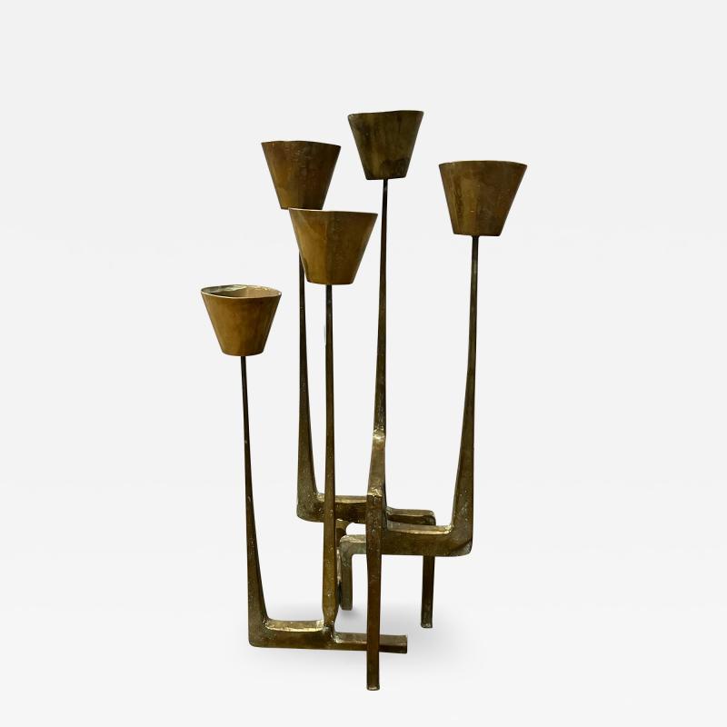 Manfred Bergmesiter 1960s Large Gilt Bronze Brutalist Candelabra by Manfred Bergmeister