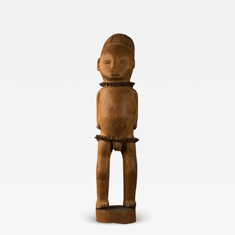 Mangbetu People DRC Very Early Male Statue with Snake Vertebrae Belt