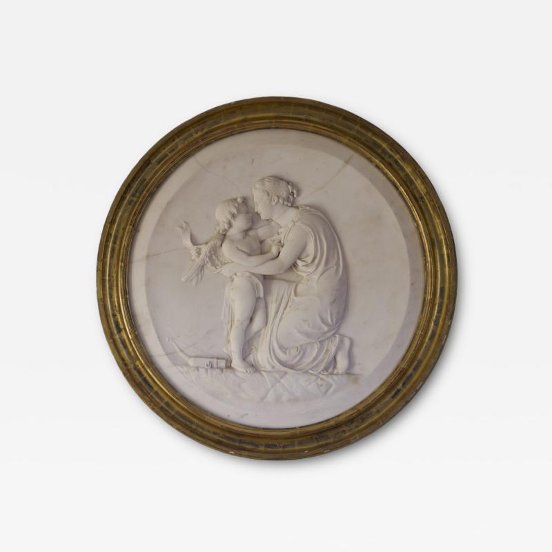 Marble Bas Relief Roundel of Venus Binding Cupid s Wings Signed I STRACK 