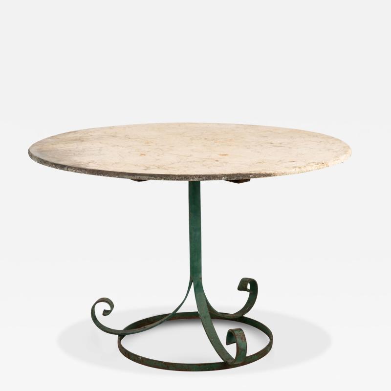 Marble Topped Garden or Pub Table with Green Iron Base French 20th c 