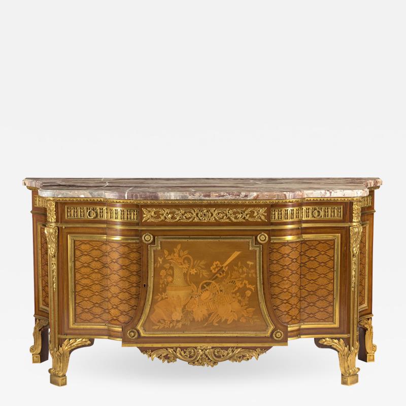 Marble topped marquetry commode after Riesener