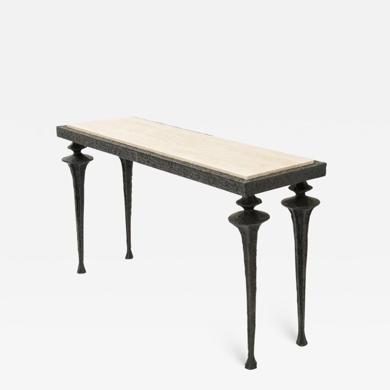 Marc Bankowsky Console in bronze and travertine by Marc Bankowsky