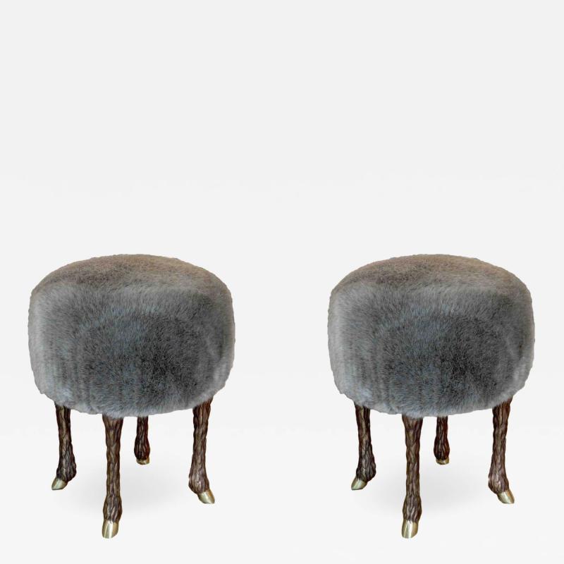 Marc Bankowsky Stool goat leg by Marc Bankowsky in patinated bronze and velvet mohair