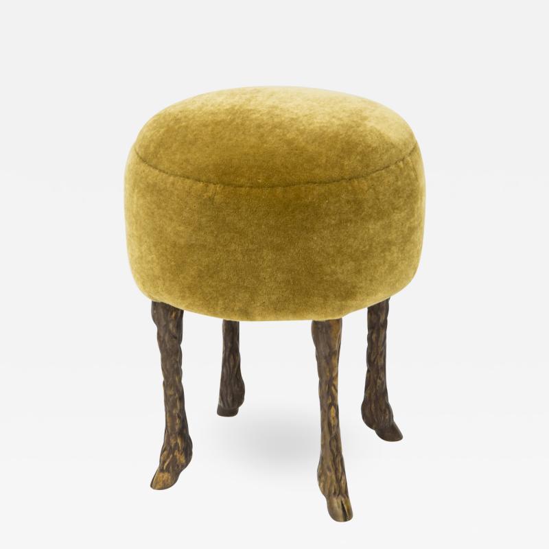 Marc Bankowsky Stool goat leg in patinated bronze and velvet by Marc Bankowsky