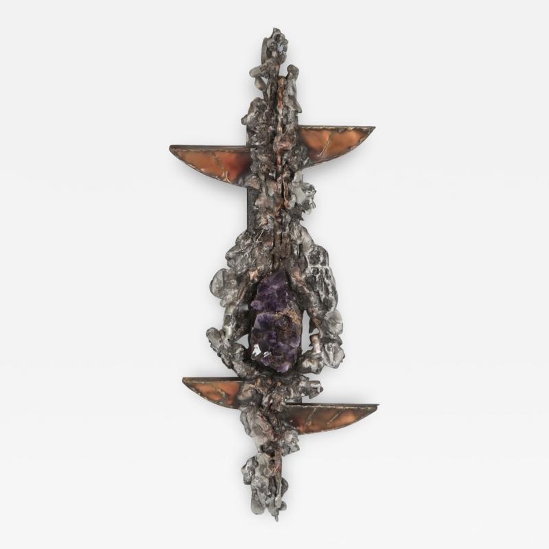 Marc D Haenens Brutalist Wall Sculpture with Amethyst Inlay by Marc D haenens 1970s