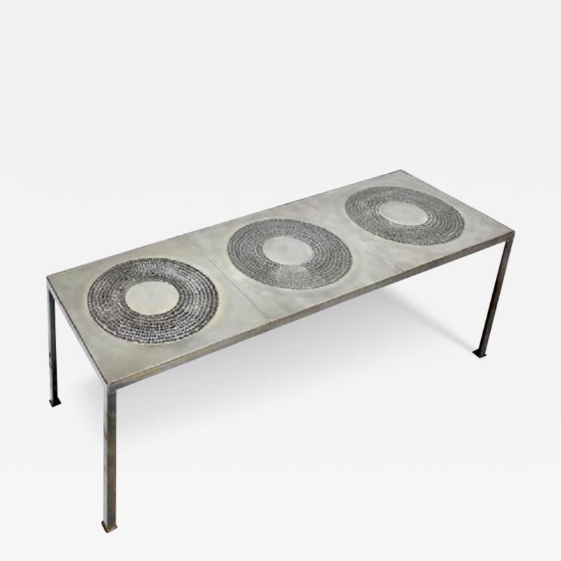 Marc D haenens Marc Dhaenens Embossed Cast Aluminum and Patinated Iron Coffee Table